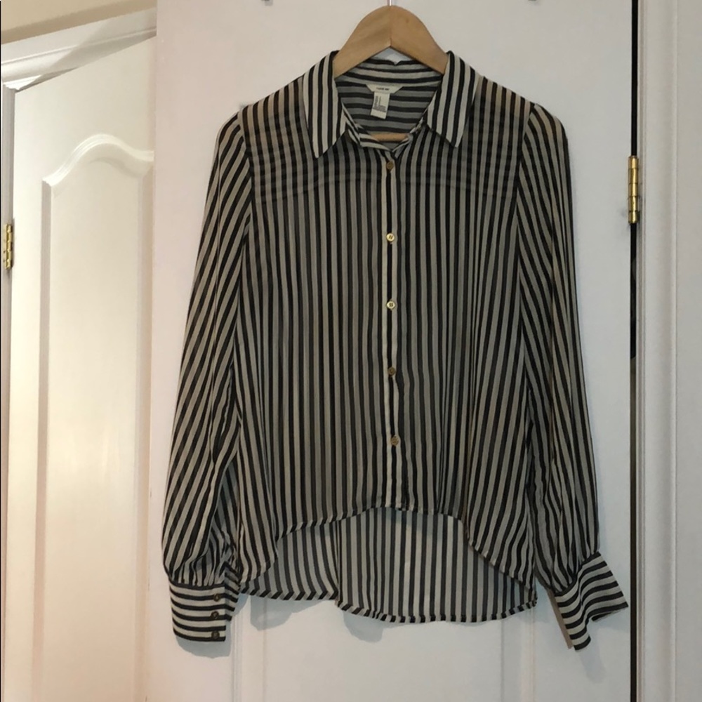 Black and white striped blouse